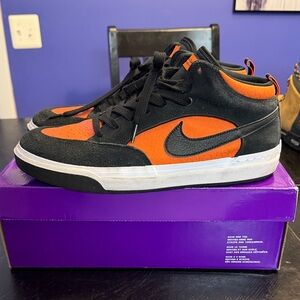 Men’s Nike React Leo SB- Black - Electro Orange Mid-Top Skate Sneakers